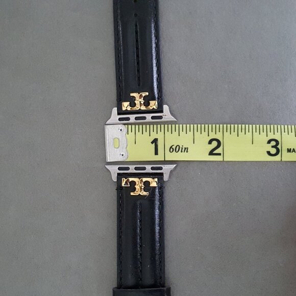 NEW Tory Burch The Kira Black Leather Strap Band For Apple Watch 11 42 Gold - Picture 5 of 7